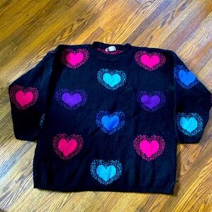 Vintage neon color heart knitted sweater for Valentine’s Day